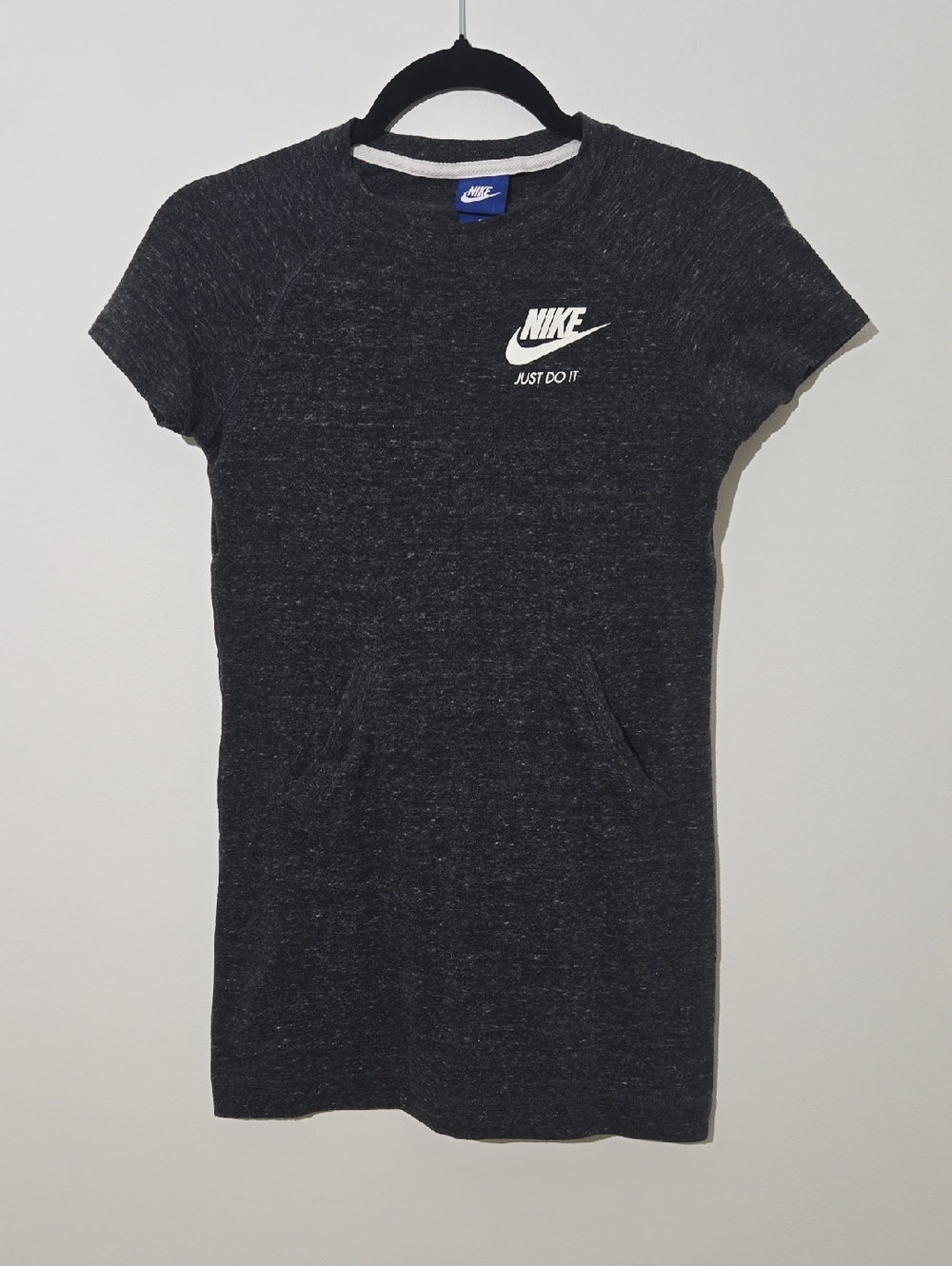 Nike Heather Charcoal Short Sleeve Sweatshirt Tunic with White Logo Kangaroo